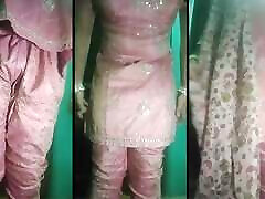 Indian reudige milf Crossdresser wife Gaurisissy xxx sex in pink salwar kurta pressing her big boobs