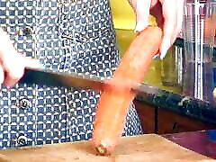Hot blonde lady from Germany adores vegetables and a hard cock in her muff