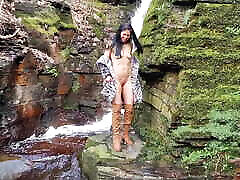 Naked in nature and peeing