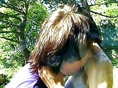 A slim German woman getting her holes banged outdoors