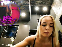 Big Tits Long Haired Sexy Blonde prepares for the Night in a See Through Mini Skirt with Underknee socks and No Panties