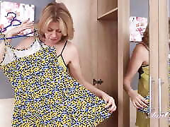 AuntJudys - Gorgeous help mom lick out Beauty Diana in Sexy Yellow Panties and Stockings