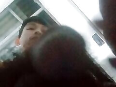 Minato plays with his long penis in the bathroom