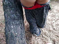 Man Meet Cute Hairy Girl in the Forest and Fucking Her Hairy Pussy. He Made His Cum with Handjob