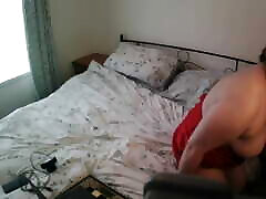 big boobs wife live on cam show in red satin lingerie