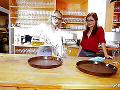 Two Nymphomaniac German Waitresses have mujry wale with her guests at Restaurant