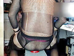 Sexy Caged Crossdresser gets anal pussy stretched out to the MAX