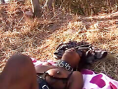 Tied ebony German whore tied up outdoors and fucked hard