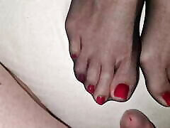 Cum on perfect wife&039;s black cutey girl seks feet - red polish pedicure