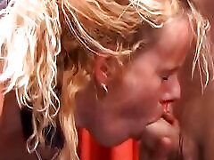 Sexy blonde German bitch sucks dick after hardcore BDSM action