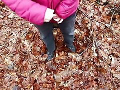 Naked woman in the woods - pussy and tits pounded