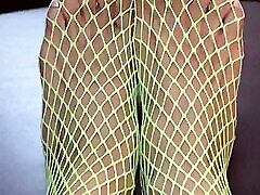 Really Nice Neon Fishnet legs with tiny sexy high heels marks with long toes