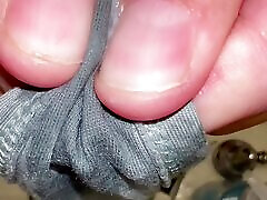 Wife cleaned creampie with her panties and gave soaked panties to me to masturbate!