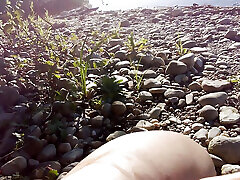 Where will he cum? After working out outside near a lake, this gay Asian twink takes his cock out of his very short shorts and j