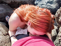 POV: Risky public blowjob, my readhead girlfriend sucks my dick on the beach DIA ITA
