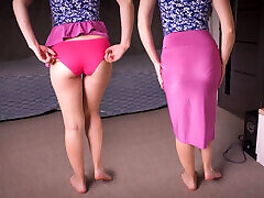 Full Back Panty Line Tease In Long Silk Skirt