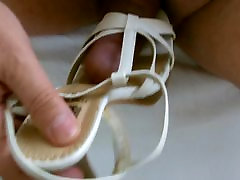 cum on wife white strappy heels