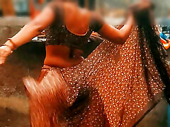 Her stepsister-in-law&039;s elder sister looks gorgeous in a saree after cleaning the house and writing all her clothes and bat