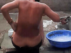 My elder sister-in-law&039;s stepsister is bathing naked in red tights in the open bathroom at my house