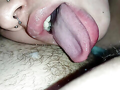 face smeared with a lot of CREAMPIE, handjob on the horny slut&039;s face