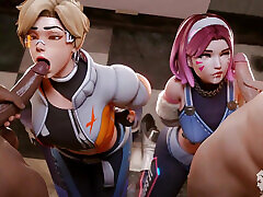 D.va getting hard fuck for cheating blowjob boob bounce while fucking