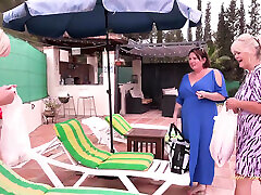 AuntJudysXXX - Busty Mature Lesbian MILFs Melody, Randy, and Jojo Get Naughty by the Pool