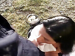 Wonderful Sexy larki handel marna MILF Ass Fucked Outdoors by Two Huge Cocks That Cum in Her Mouth