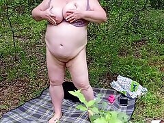 neighbor undressed in a lacy miss park and masturbates her pussy