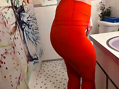 pee desperation and golden shower in white T-shirt