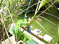 Muscular gardener is hired by brunette xxxxhindvideo hd and does special jobs for her - Kataleya Gil & Lian Grey