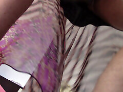 Amateur wife dancing naked at home. Amateur woman has fun trying on clothes and cutting them.