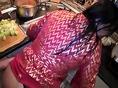 Red & Gold Dress Kitchen Play - Spanking, Blowjob, Doggy & Intense Orgasm