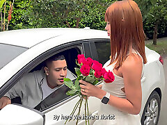 A petite street vendor is picked up on the street by a rich teen sex iman feet - Athenea Rose and Max Betancur