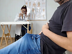 Nurse at the front desk keeps an eye on the patient&039;s erection!