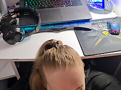 Gamer Gets Unexpected Surprise Blowjob From His Horny Wife