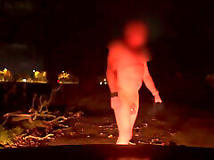 Twerking and jerking Wearing just a fishnet body suit stocking then stripping naked at side of road