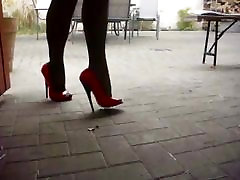 Красный патент высокие каблуки с 17см черный каблук