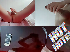 Alone in the hotel. Huge cum on the glass table