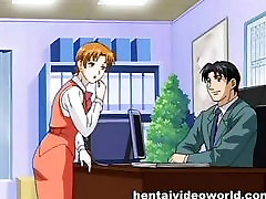 Biuro dziewczyna zaciska kutasa między cycki anime