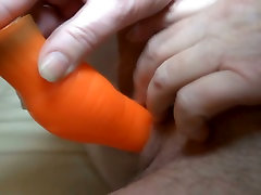 Using orange dildo dirty-minded internet provider Helene fucks her mature pussy
