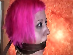Blue eyed chick with gag in her mouth hole is ready for torturing