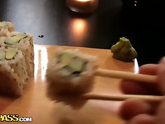 Russian couple eating Japanese 19 years old girl handjob on a date