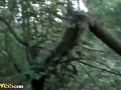 Whorish teen chick is screwed in forest
