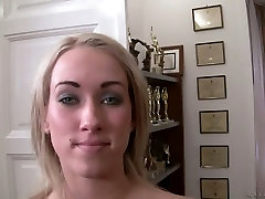 Adorable and horny blondie trains on a dildo and then sucks dick on POV video