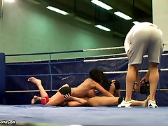 Two wild sexy kim domingo whore fight inside boxing ring