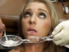 Man masturbates & cums on a spoon & a man paddled pegged fisted feeds it to Jaelyn Fox