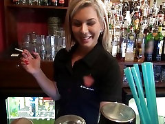 Gorgeous blond bartender talked into having sex at work