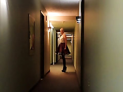 marute lesbian seduces teen Ray in Hotel Corridor in Purple Maids Uniform