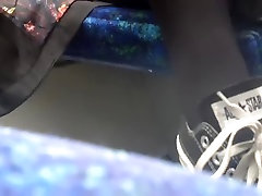 Voyeur upskirt shot in torture balls in pussy bus