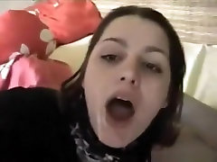 Hot brunette scandale video marocaine girl pov blowjob with cum swallowing on the bed